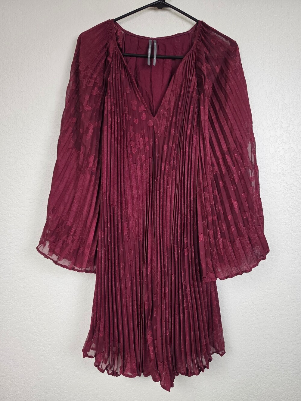 Anthropologie Burgundy Pleated Dress XS